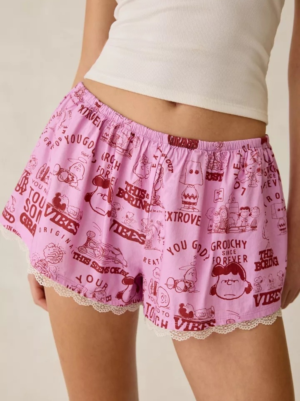 Peanuts Lace Trim Boxer Shorties